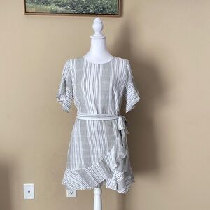 Express Sage Green and White Ruffled Mini Dress Medium